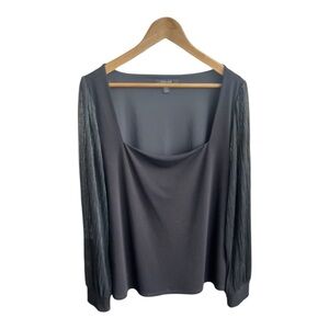 Ever New Curve Pleat Square-Neck Top Blouson Sleeves Black Size 16